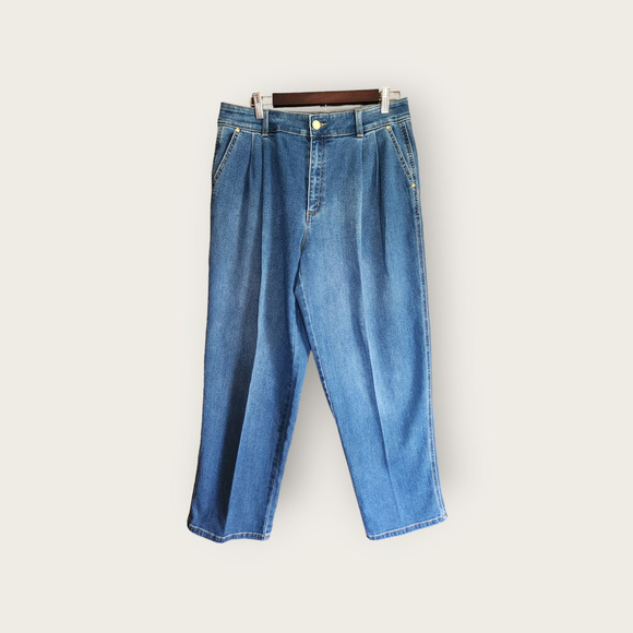 Michael Kors Medium Wash Pleated High Rise Straight Leg Womens Jeans Size 10 - Picture 1 of 8